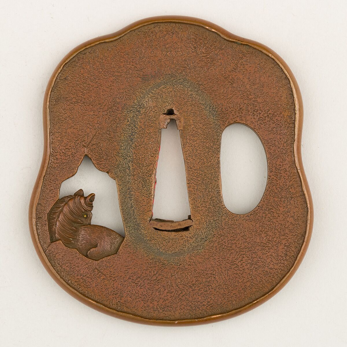 Sword Guard (Tsuba), Copper, copper-gold alloy (shakudō), gold, Japanese 