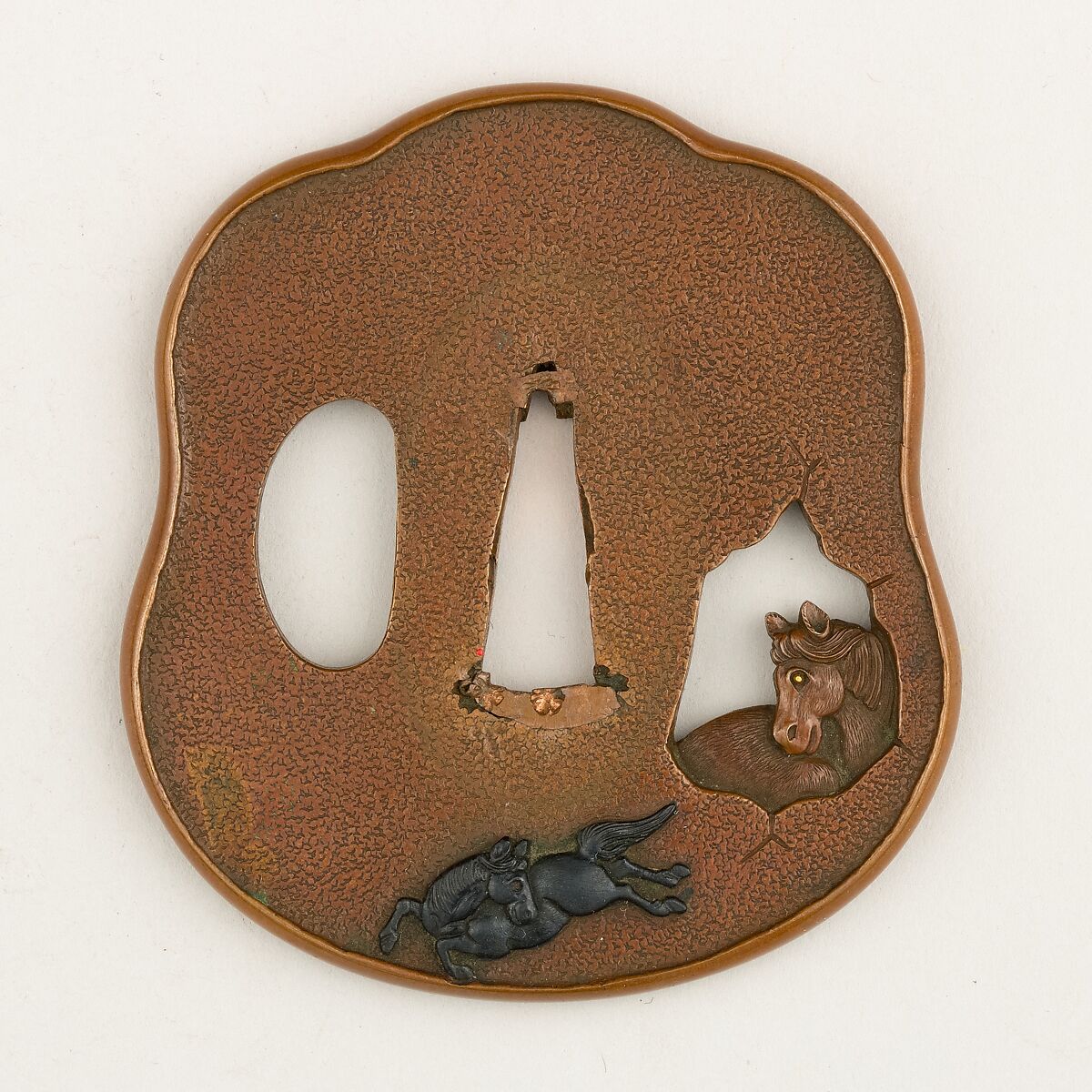 Sword Guard (Tsuba), Copper, copper-gold alloy (shakudō), gold, Japanese