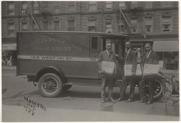 [Chicago Defender News Truck with Three Men Holding Papers], James Van Der Zee (American, Lenox, Massachusetts 1886–1983 Washington, D.C.), Gelatin silver print 