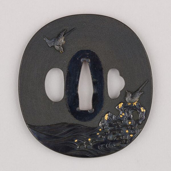 Sword Guard (Tsuba), Copper-gold alloy (shakudō), copper-silver alloy (shibuichi), gold, silver, copper, Japanese 