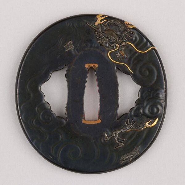 Sword Guard (Tsuba), Copper-silver alloy (shibuichi), copper-gold alloy (shakudō), gold, copper, Japanese 