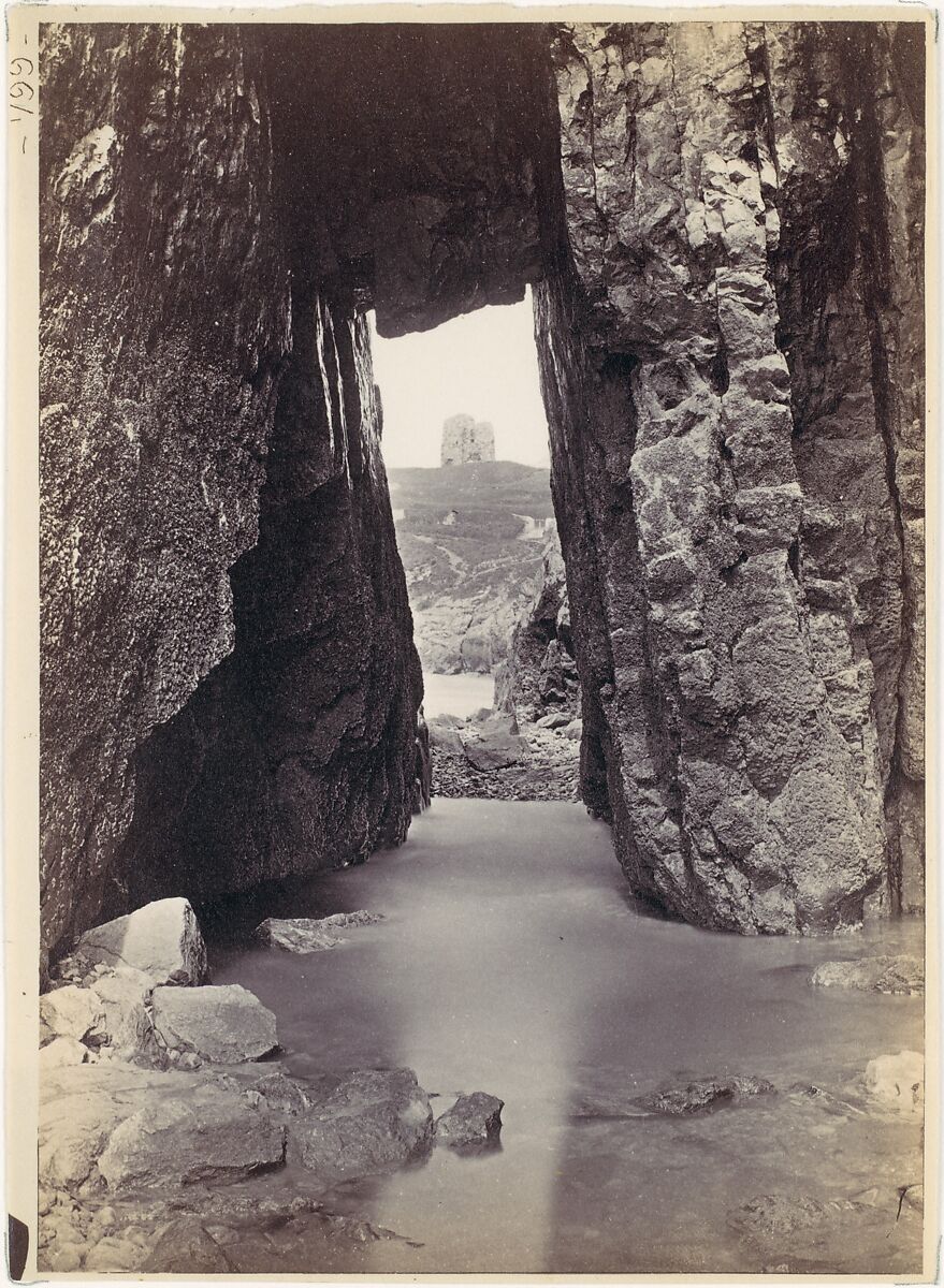 [View Through Rocks' Of Tower On Hill], Francis Bedford (British, London 1816–1894 London), Albumen silver print 
