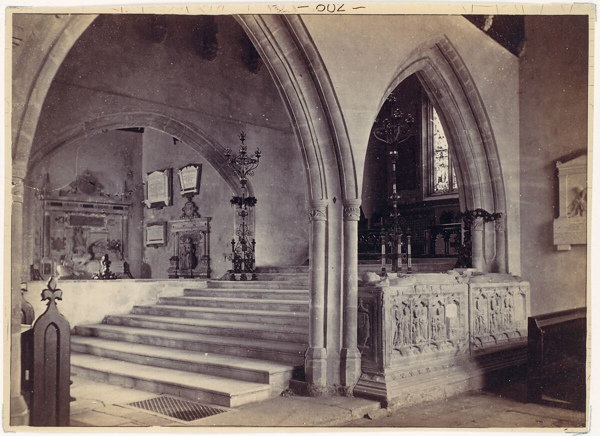 Monuments and Chancel Steps, Tenby Church, Francis Bedford (British, London 1816–1894 London), Albumen silver print 