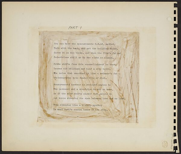 New York, N. Why?  Photographs by Rudolf Burckhardt. Poems by Edwin Denby, Rudy Burckhardt (American (born Switzerland), Basel 1914–1999 Searsmont, Maine), Gelatin silver prints