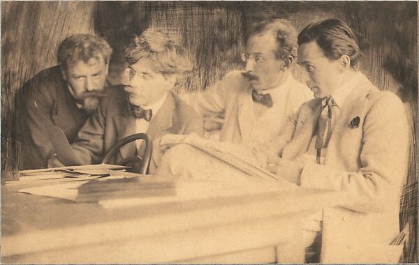 Stieglitz, Steichen, Smith and Kuehn Admiring the Work of Frank Eugene, Frank Eugene (American, New York 1865–1936 Munich), Platinum print 