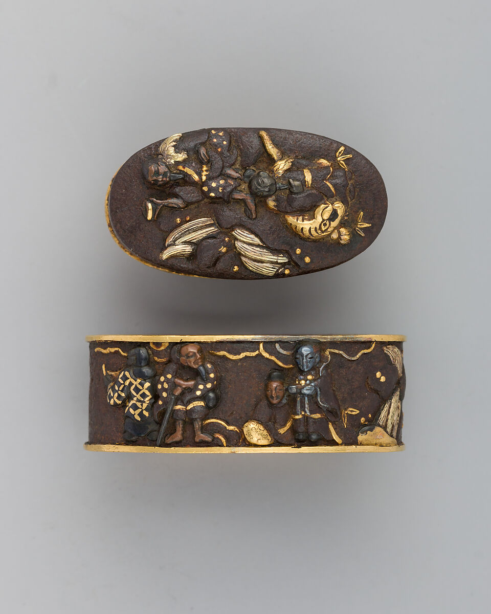 Sword-Hilt Collar and Pommel (Fuchigashira), Iron, gold, Japanese 
