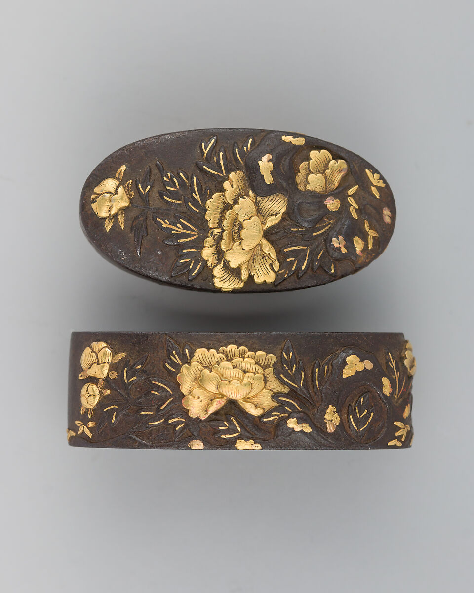Sword-Hilt Collar and Pommel (Fuchigashira), Iron, gold, Japanese 