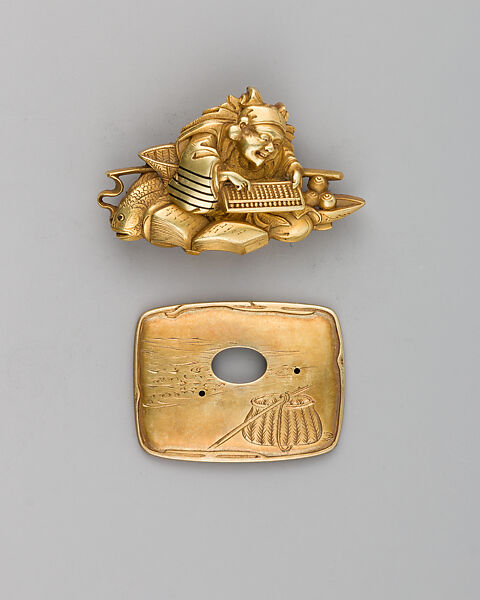 Cord Ornament (Kanemono) with Back Plate, Copper-gold alloy (shakudō), gold, Japanese 