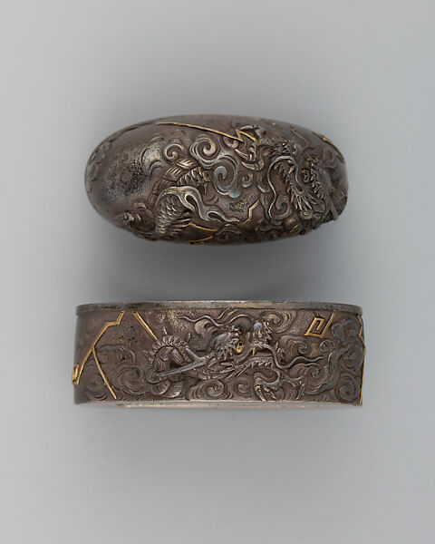 Sword-Hilt Collar and Pommel (Fuchigashira), Silver, gold, Japanese 