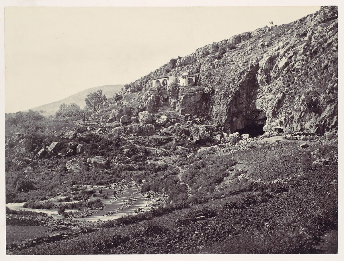 Principal Source of the Jordan, Flowing From a Cave Near Banias, Near the Site of the Northern City of Dan, the Frontier Town of Israel, Francis Frith (British, Chesterfield, Derbyshire 1822–1898 Cannes, France), Albumen silver print from glass negative 