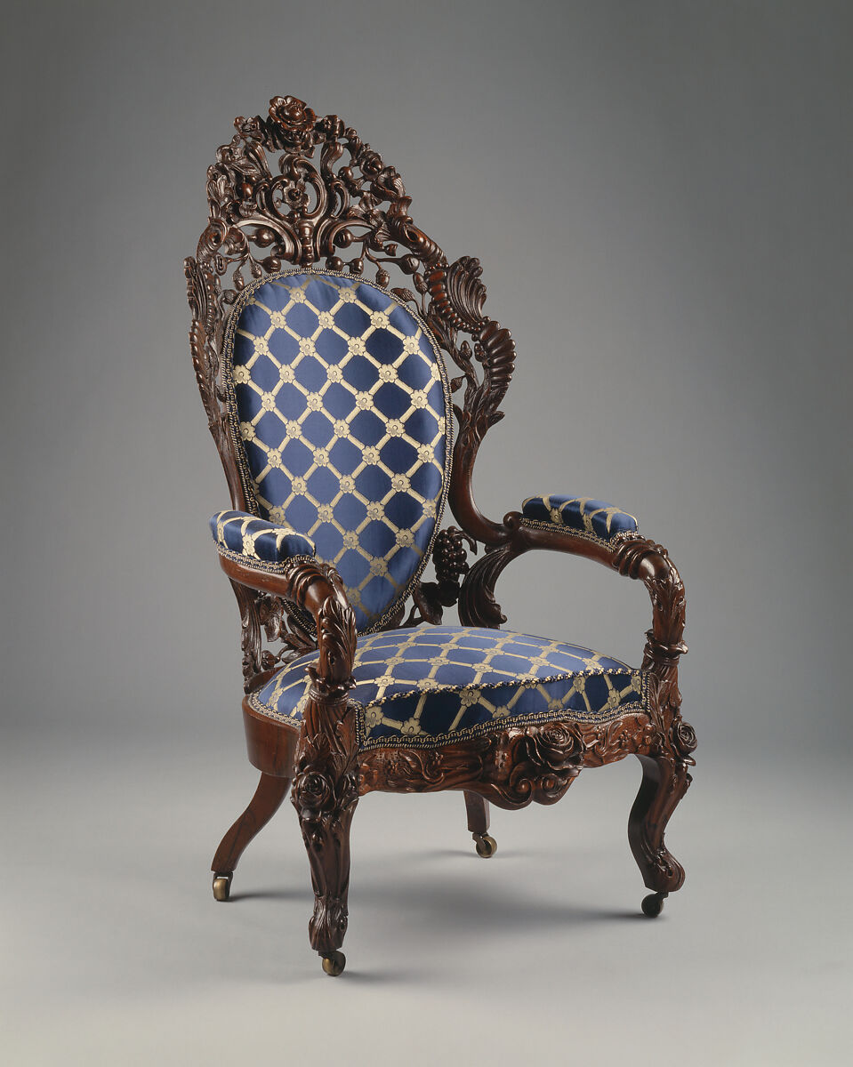 Armchair, Attributed to John Henry Belter (American, born Germany 1804-1863 New York), Rosewood, ash, American