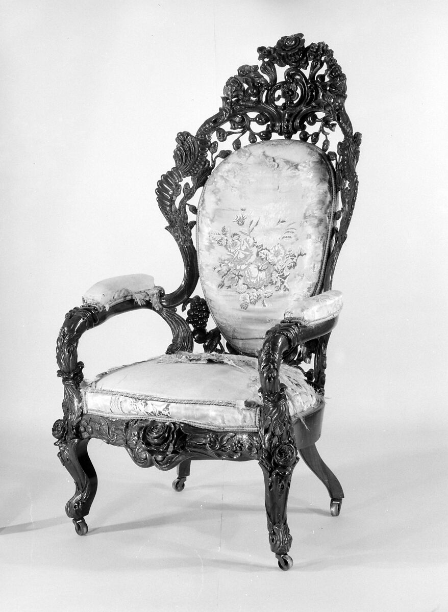 Armchair, Attributed to John Henry Belter (American, born Germany 1804-1863 New York), Rosewood, ash, American