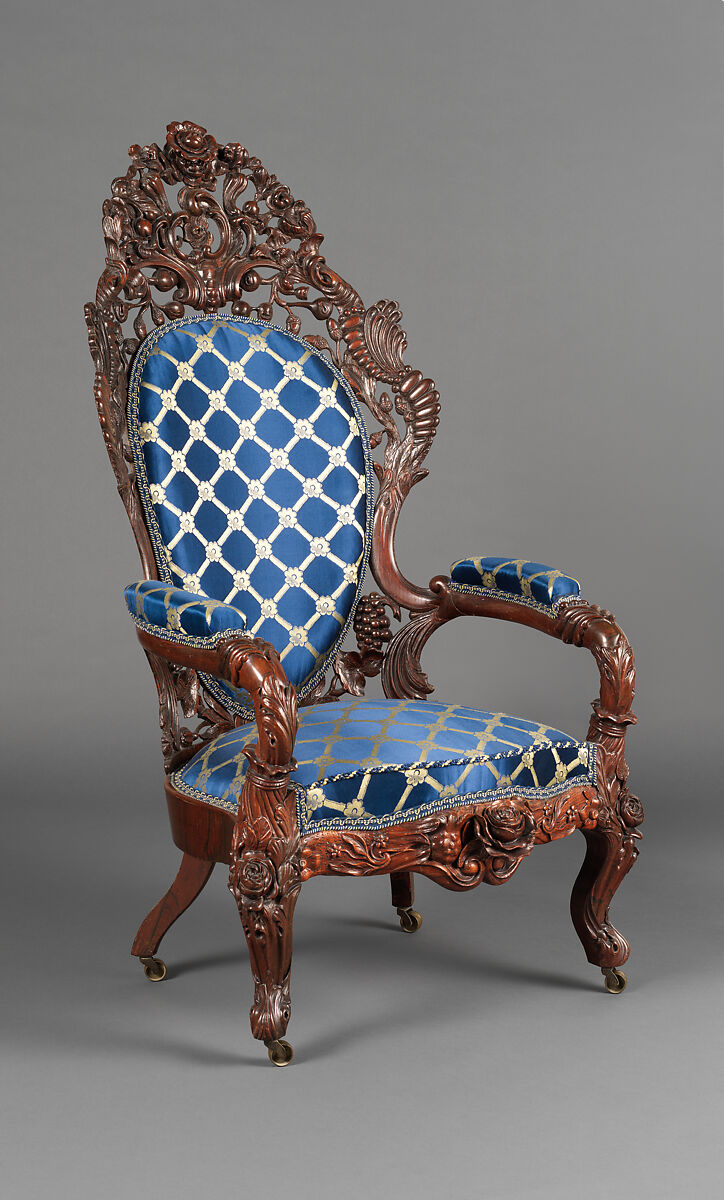Armchair, Attributed to John Henry Belter (American, born Germany 1804-1863 New York), Rosewood, ash, American