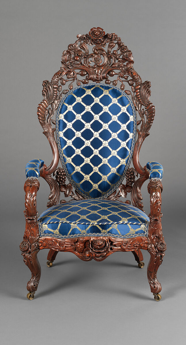 Armchair, Attributed to John Henry Belter (American, born Germany 1804-1863 New York), Rosewood, ash, American 