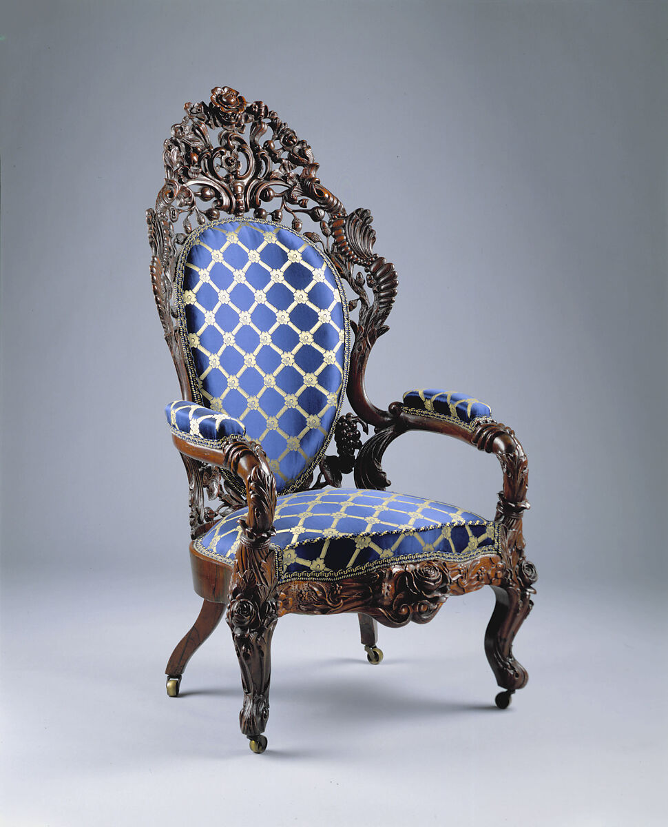 Armchair, Attributed to John Henry Belter (American, born Germany 1804-1863 New York), Rosewood, ash, American
