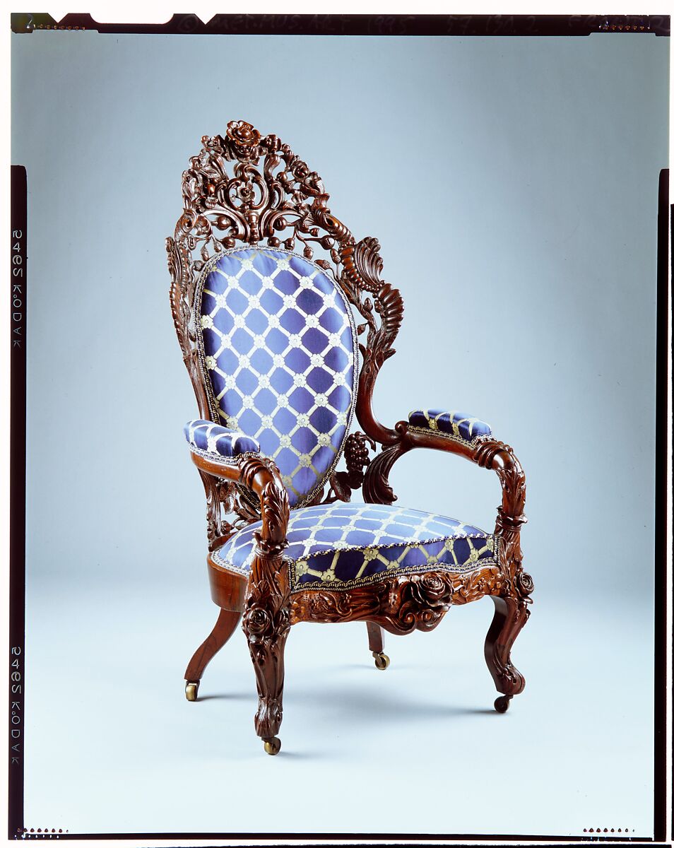 Armchair, Attributed to John Henry Belter (American, born Germany 1804-1863 New York), Rosewood, ash, American