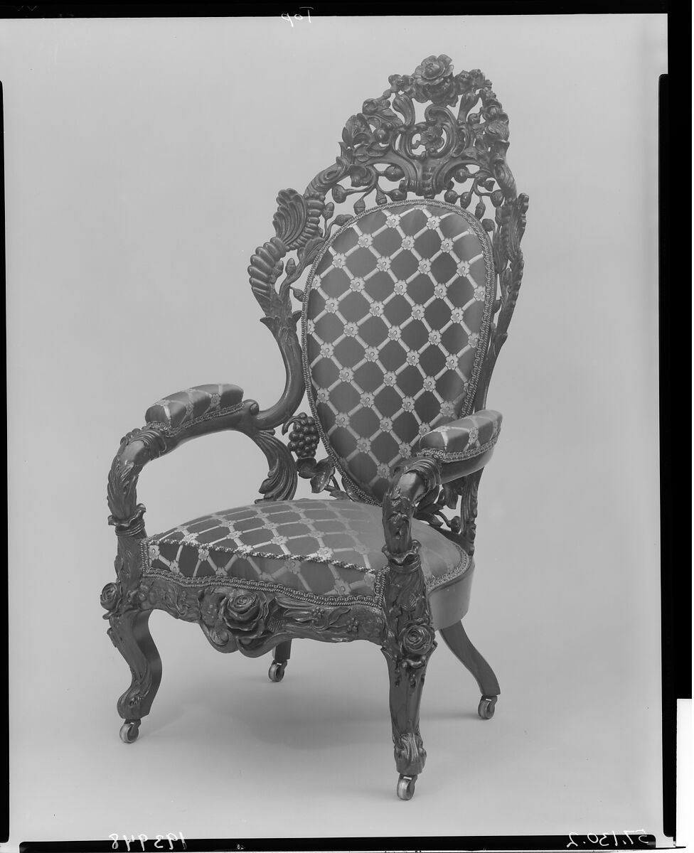 Armchair, Attributed to John Henry Belter (American, born Germany 1804-1863 New York), Rosewood, ash, American