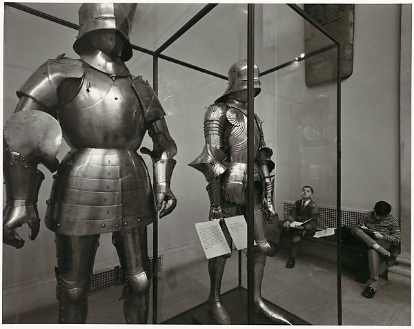 [Two Children in the Arms and Armor Gallery], Bruce Davidson (American, born 1933), Gelatin silver print 