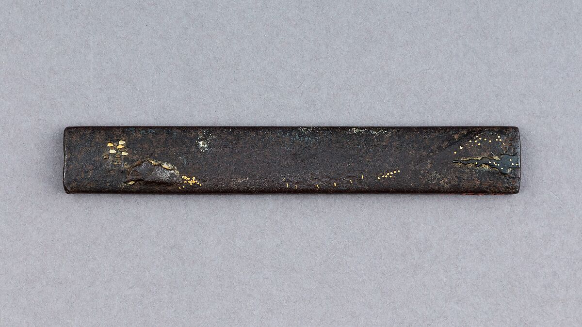 Knife Handle (Kozuka), Iron, gold, copper, copper-gold alloy (shakudō), Japanese 