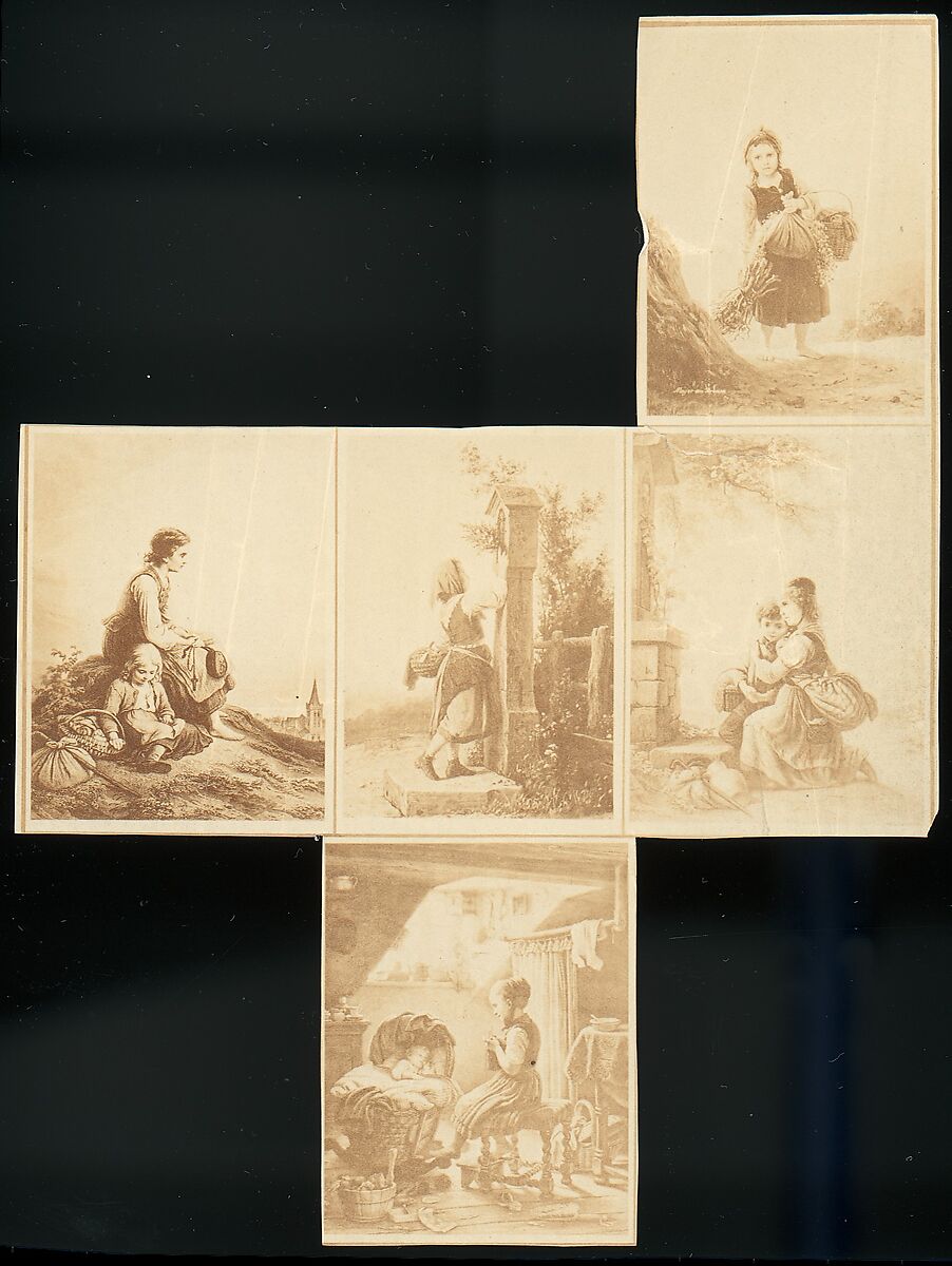 [Uncut sheet of reproductions of paintings of children], Unknown, Albumen silver print from glass negative 