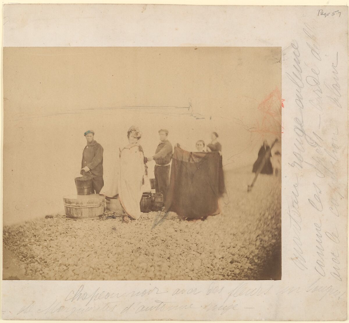 [La Comtesse with Group on a Rocky Beach], Pierre-Louis Pierson (French, 1822–1913), Albumen silver print from glass negative 