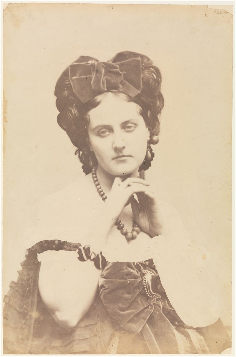 [La Comtesse décolletée; Roses mousseuses], Pierre-Louis Pierson (French, 1822–1913), Salted paper print from glass negative 