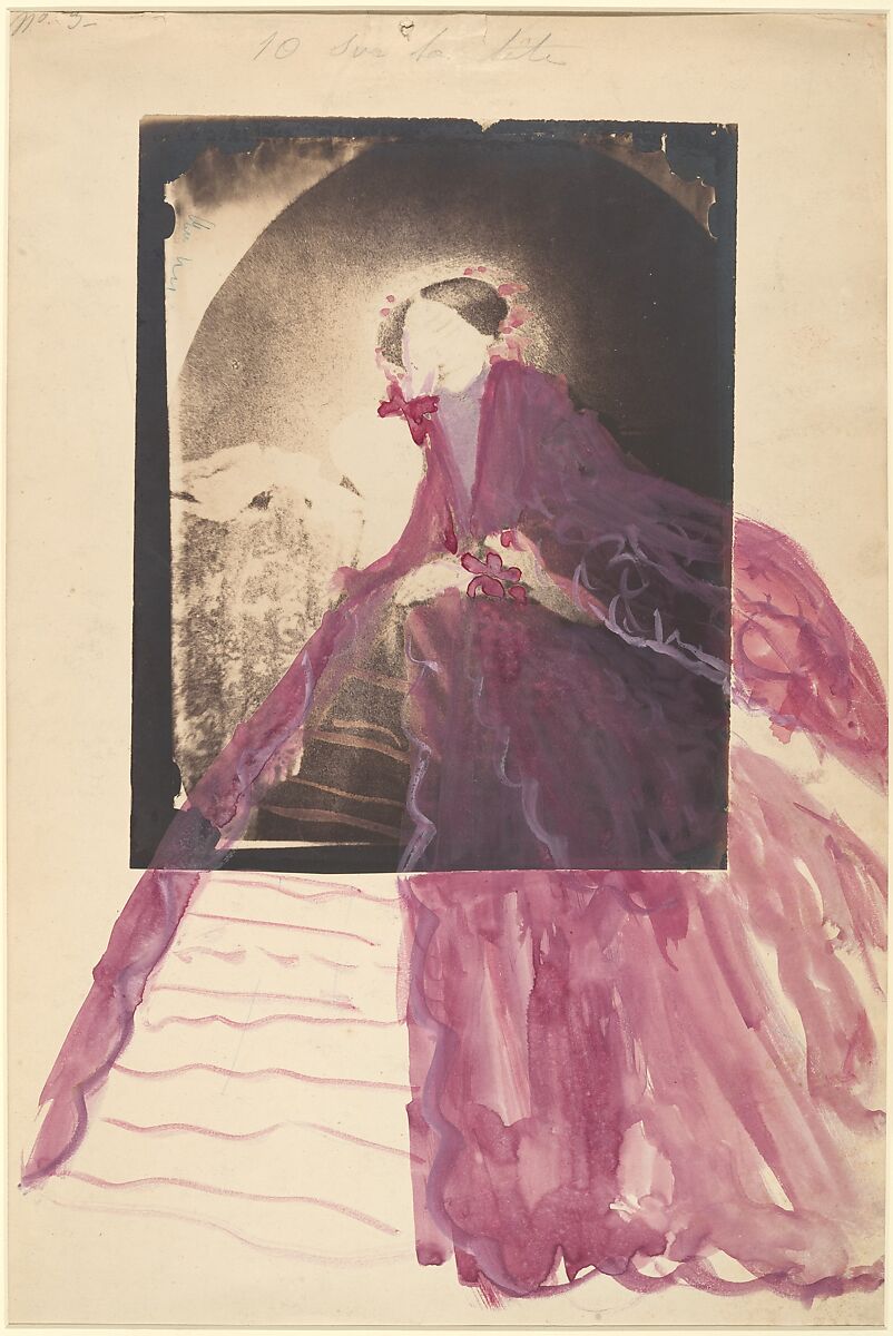 [La Comtesse at Table with Hand to Face], Pierre-Louis Pierson (French, 1822–1913), Salted paper print from glass negative with applied color 