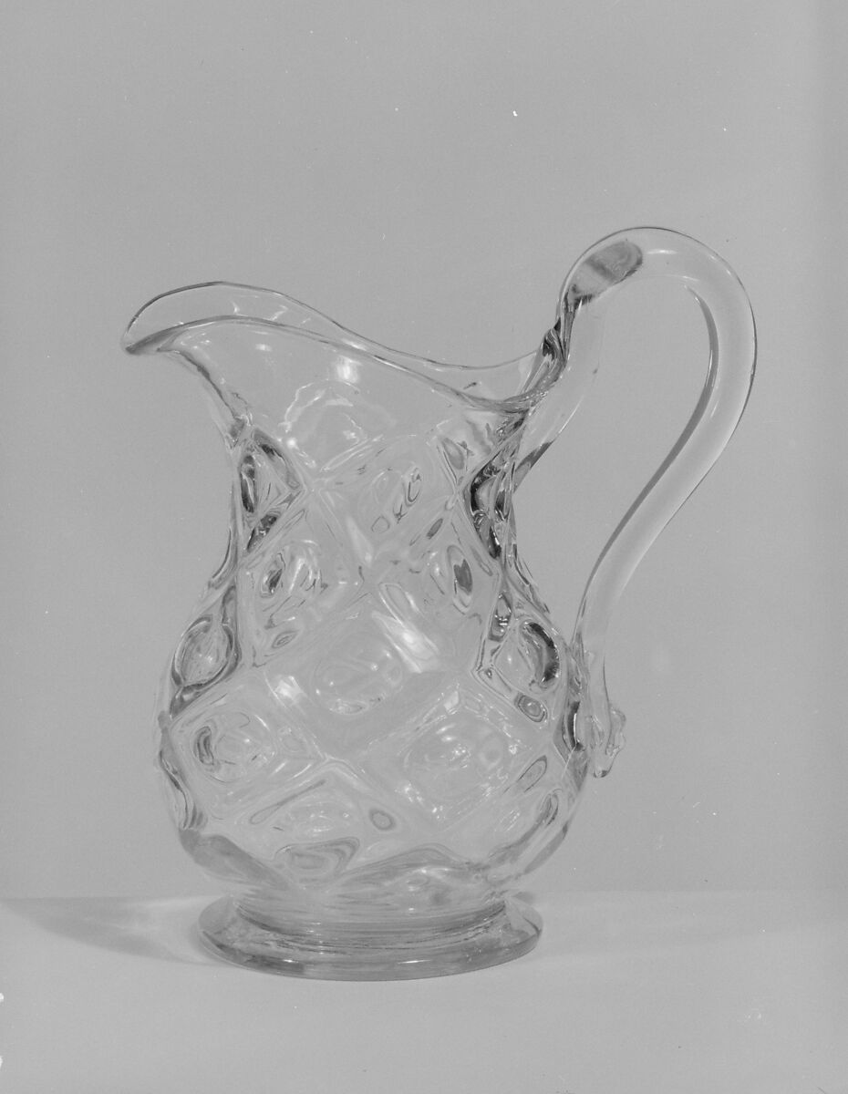 Creamer, Pressed glass, diamond thumbprint, American 