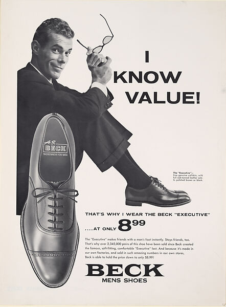 [Tear Sheet with Advertisement for Beck Shoes], Murray Duitz  American, Halftone