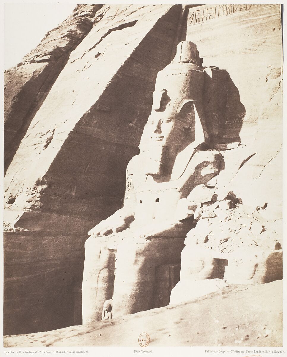 Abou Sembil, Grand Spéos - Statues Colossales, Vues de Trois-Quarts, Félix Teynard (French, 1817–1892), Salted paper print from paper negative 