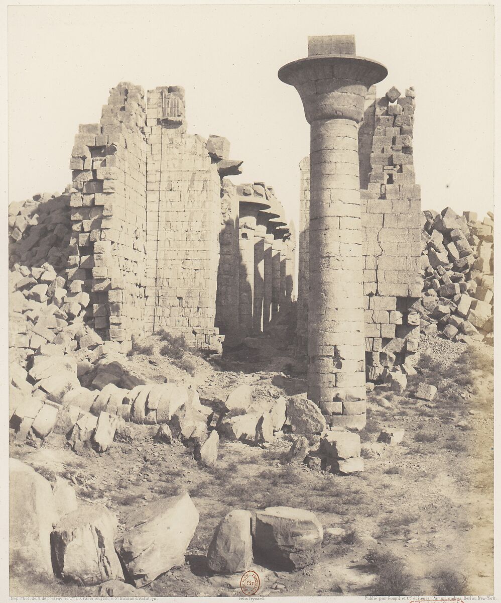 Karnak (Thèbes), Cour du Palais - Vue Prise de Point I, Félix Teynard (French, 1817–1892), Salted paper print from paper negative 
