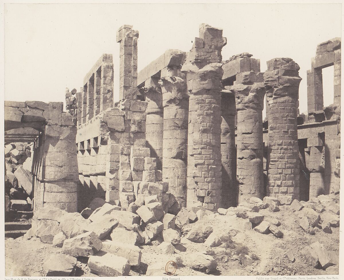 Karnak (Thèbes), Palais - Salle Hypostyle - Vue Générale Prise du Point Q, Félix Teynard (French, 1817–1892), Salted paper print from paper negative 