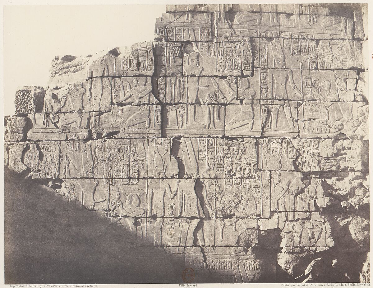 Karnak (Thèbes), Palais - Salle Hypostyle - Décoration de la Paroi Intérieure au Point M, Félix Teynard (French, 1817–1892), Salted paper print from paper negative 