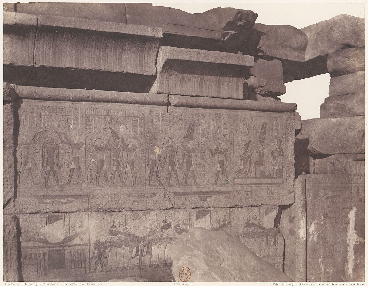 Karnak (Thèbes), Palais - Construction de Granit - Décoration Sculptée et Piente au Point R, Félix Teynard (French, 1817–1892), Salted paper print from paper negative 