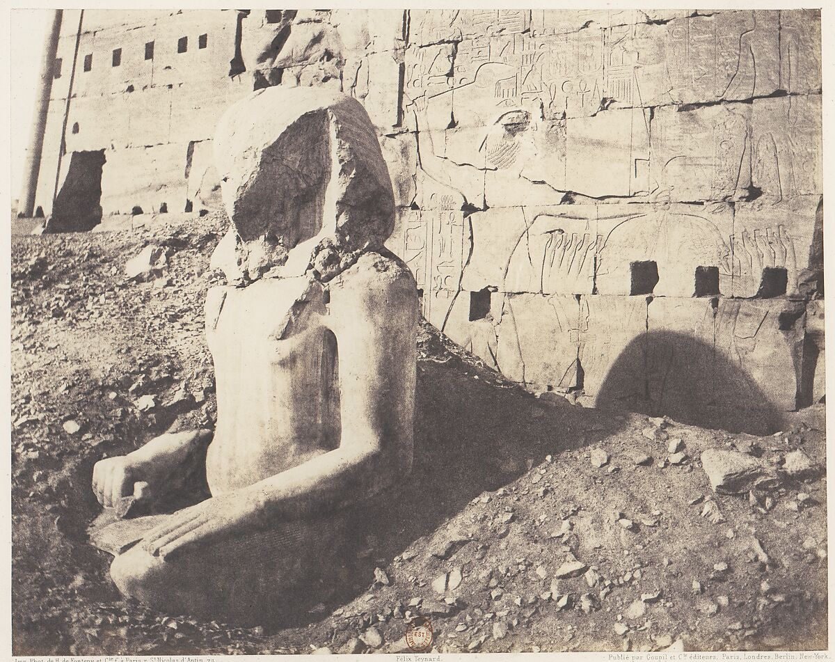 Karnak (Thèbes), Troisième Pylône - Colosse de Spath Calcaire, en D, Félix Teynard (French, 1817–1892), Salted paper print from paper negative 
