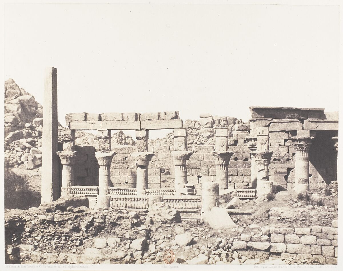 Ile de Fîleh (Philæ), Édifice du Sud et Partie de la Colonnade Occidentale Vue du Point V, Félix Teynard (French, 1817–1892), Salted paper print from paper negative 