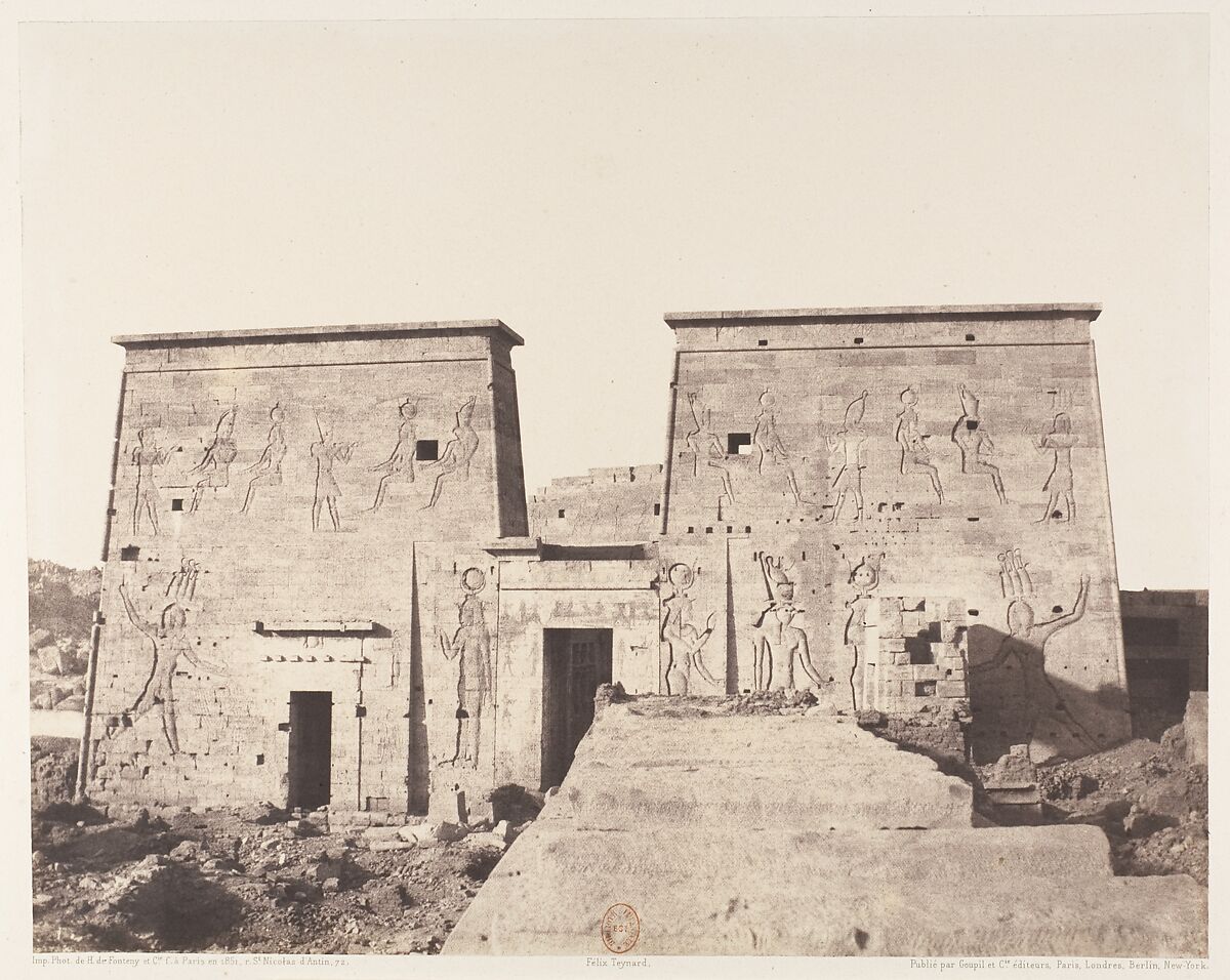 Ile de Fîleh (Philæ), Premier Pylône - Vue Prise de la Plate-Forme de la Colonnade Orientale en P, Félix Teynard (French, 1817–1892), Salted paper print from paper negative 