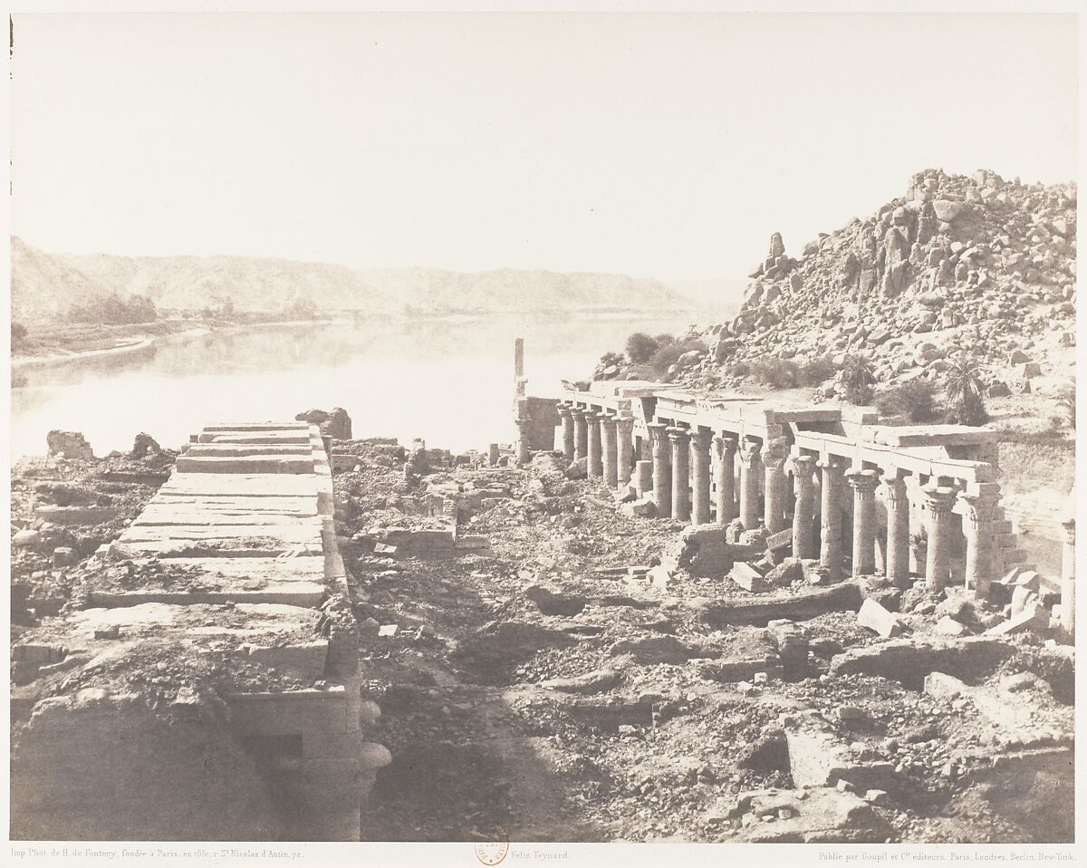 Ile de Fîleh (Philæ), Vue Génèrale Prise du Point I, Sur La Plateforme du Pylône, Félix Teynard (French, 1817–1892), Salted paper print from paper negative 