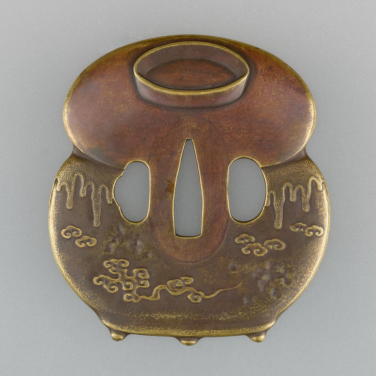 Sword Guard (Tsuba), Copper alloy (sentoku), gold, copper, Japanese