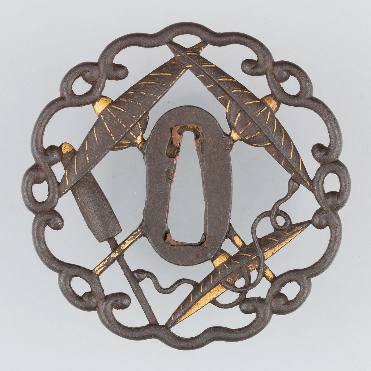 Sword Guard (Tsuba), Iron, gold, copper, Japanese