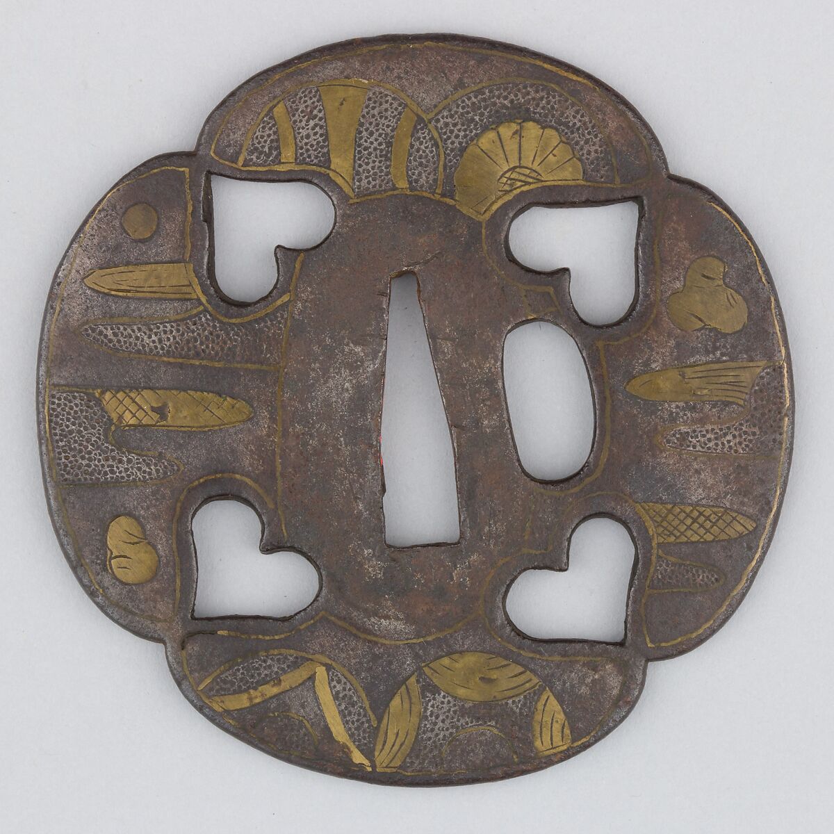 Sword Guard (Tsuba), Iron, brass, copper, Japanese