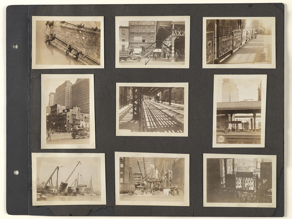 [Album Page: Madison Square Park, Third Avenue and Ninth Avenue Elevated Train Lines, Manhattan], Berenice Abbott  American, Gelatin silver prints