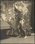 [Male Model Posed Before Backdrop of Painted Trees], Unknown, Gelatin silver print 