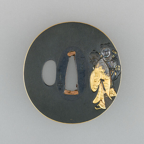 Sword Guard (Tsuba), Copper-gold alloy (shakudō), gold, silver, Japanese 