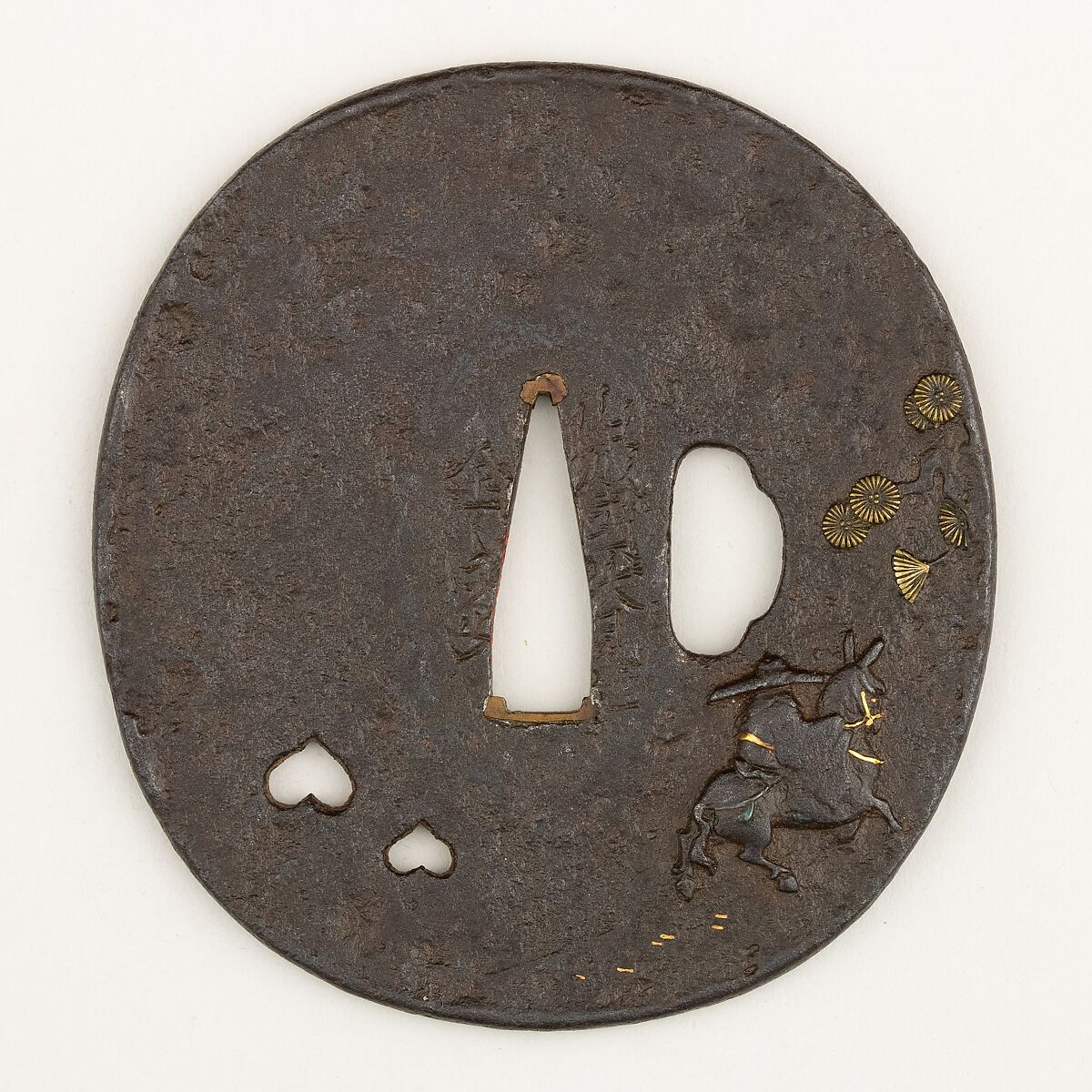 Sword Guard (Tsuba), Iron, gold, brass, Japanese 