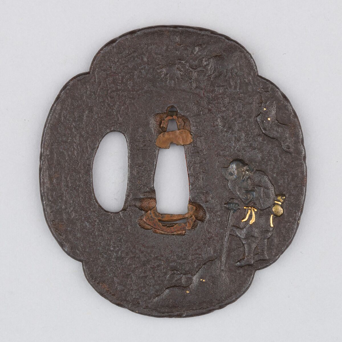 Sword Guard (Tsuba), Iron, gold, silver, copper, Japanese 