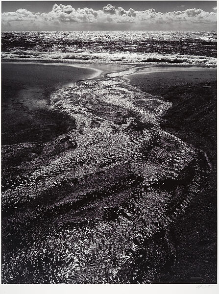 Stream, Sea, Clouds, Rodeo Lagoon, California, Ansel Easton Adams (American, San Francisco, California 1902–1984 Carmel, California), Gelatin silver print 