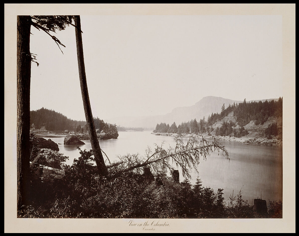 View on the Columbia, Cascades, Carleton E. Watkins (American, 1829–1916), Albumen silver print from glass negative 