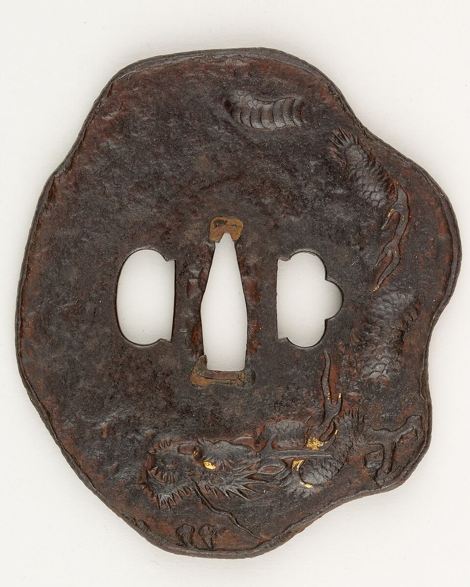 Sword Guard (Tsuba), Iron, gold, Japanese 