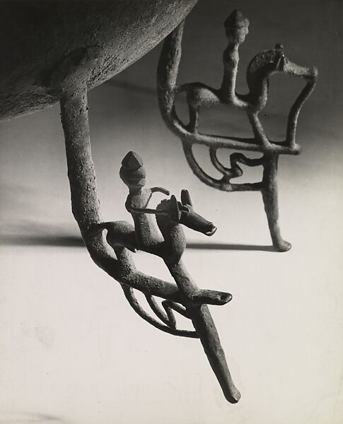 [Etruscan Cauldron of the 7th Century B.C., Two Figures on Legs], André Kertész (American (born Hungary), Budapest 1894–1985 New York), Gelatin silver print 